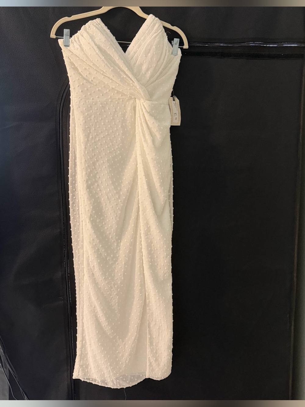 NWT Katie May Come On Home Swiss Dot Twisted Strapless Midi Dress White S Bridal - Picture 2 of 9